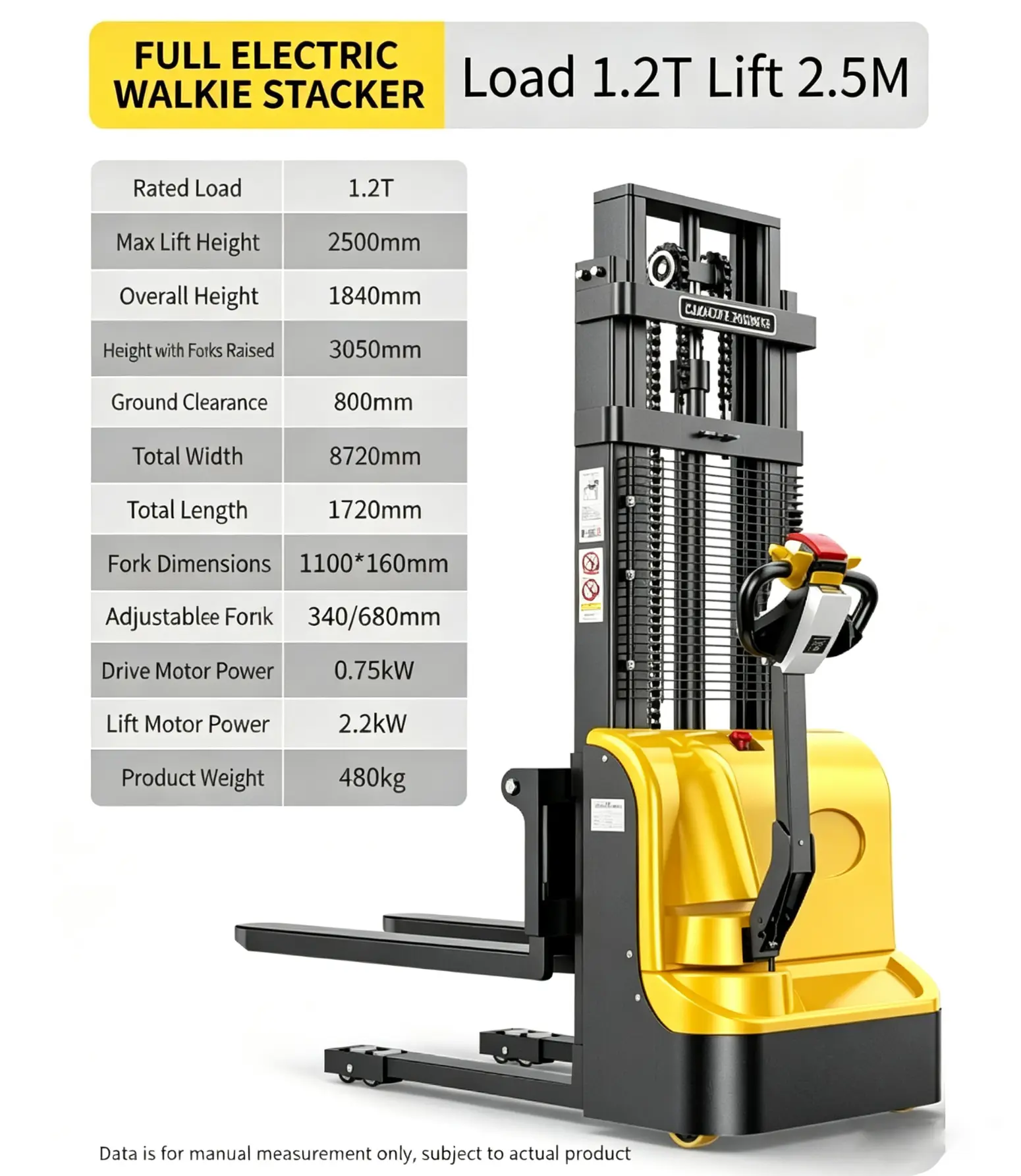 Gerbeur à walkie entièrement électrique de 1,2 T